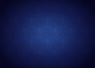 Royal, vintage, Gothic horizontal background in dark blue ultramarine with a classic antique ornament, Rococo. Vector illustration