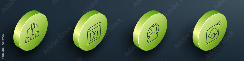 Aufkleber set isometric line folder tree, file missing, social network and cloud technology data transfer icon