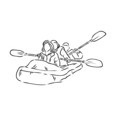 Hand sketch of people on a raft rafting vector © Elala 9161