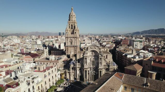 Roman Catholic Murcia Cathedral, Spain. Beautiful cityscape. Aerial view