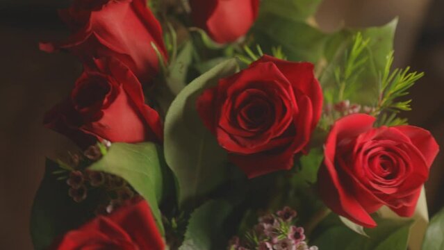 Bunch Of Red Roses Rotating - close up shot