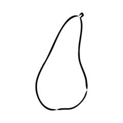 Simple hand-drawn vector black outline drawing. Pear isolated on a white background. Garden fruits, farm products. For prints, labels, markets. Children's coloring.