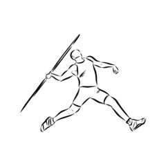 Hand sketch athlete throwing a javelin. Vector illustration