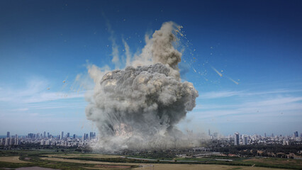 3d rendering,Massive tactical nuclear explosion over city aerial view
Drone view over Tel aviv city...