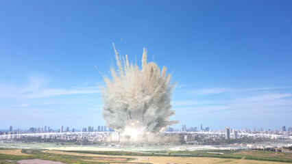 3d rendering,Massive tactical nuclear explosion over city aerial view
Drone view over Tel aviv city...