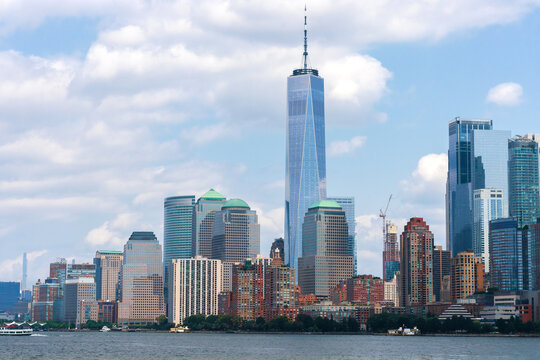 View of Manhattan skyline from Hudson river. NYC USA.
