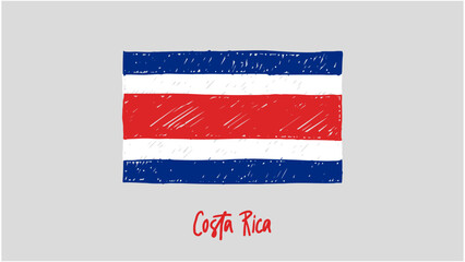 Costa Rica National Country Flag Marker or Pencil Sketch Illustration Vector