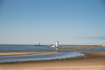 Old lighthouse in Swinoujscie, a port in Poland on the Baltic Sea. The lighthouse was designed as a...