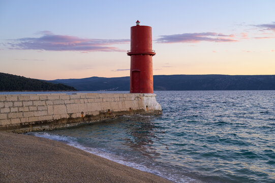 Red lighthouse of Cres on a sunny evening in spring