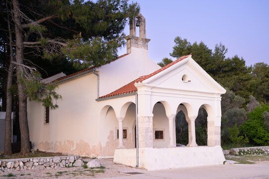 Small chapel Sveti Nikola in Cres on a sunny day in spring