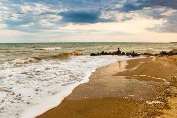 sea landscape at the stormy weather, Azov sea, Ukraine