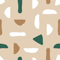 Beige seamless modern pattern with geometric abstract spots in earth colors. Minimalist repeating print flat for printing on fabric, wallpaper and packaging.