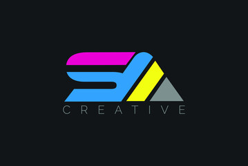 letter SA colorful logo - minimalist design icon - obrazy, fototapety, plakaty