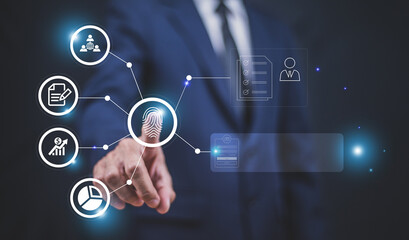Businessman finger scan for unlock password for security information concept,