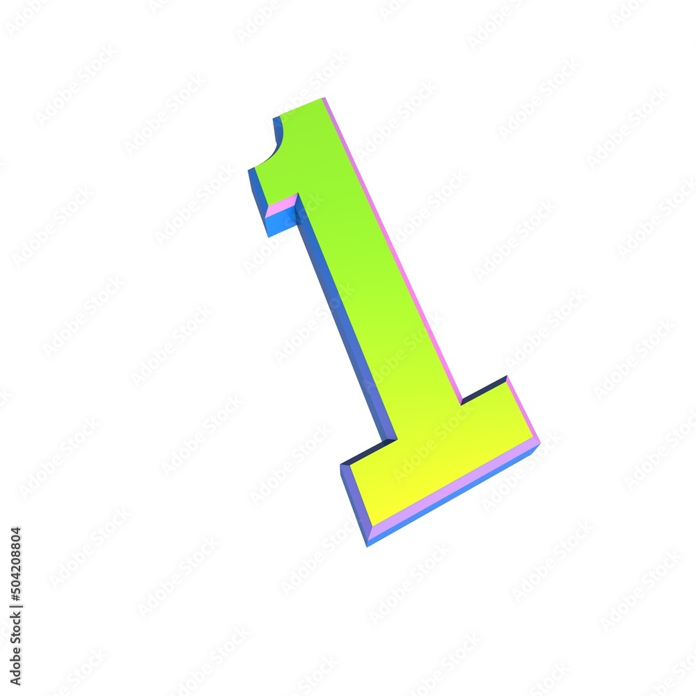 Poster numeral 1. green volumetric number on a white background. 3d rendering.