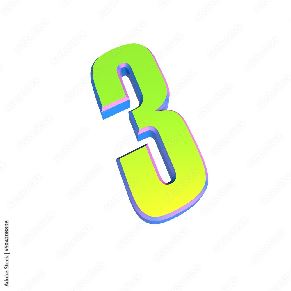Poster numeral 3. green volumetric number on a white background. 3d rendering.