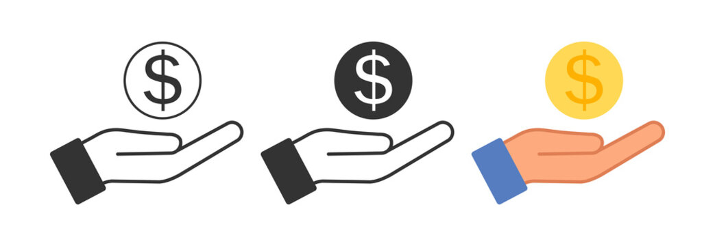 Dollar In An Open Hand Icon. Get Money Symbol. Sign Give Penny Vector.