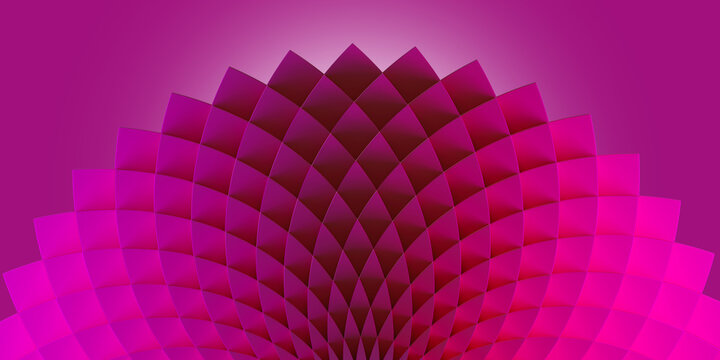 Background is pink. Beautiful wallpaper with rhombuses. Pink background with geometric elements. Pink geometric elements for your design. Fan of rhombuses. Neon background. 3d rendering.