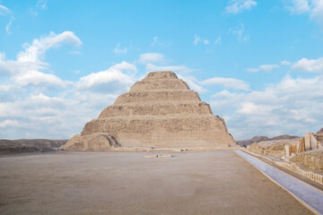 Fototapeta na wymiar The Pyramid of Djoser (or Djeser and Zoser), or Step Pyramid in the Saqqara necropolis, Egypt