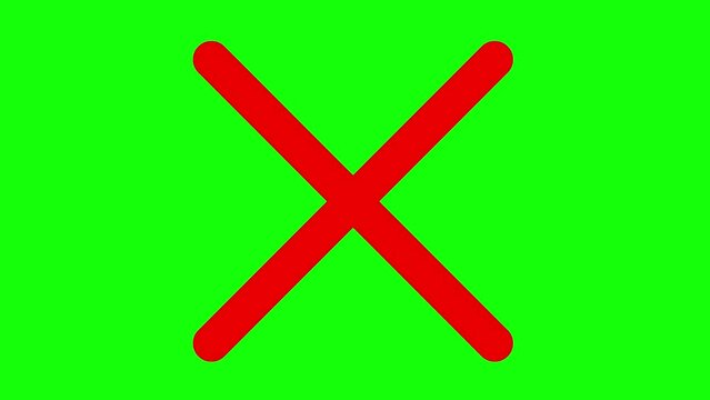 Ban sign forbidden prohibited drawing two red crossing lines. Cartoon animation isolated on green background.