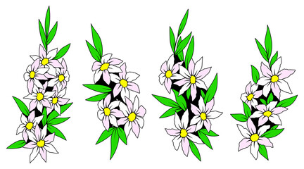 White flower bouquet floral set cartoon isolated illustrations