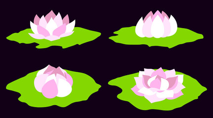 Lotus pink flower floral set cartoon isolated illustrations