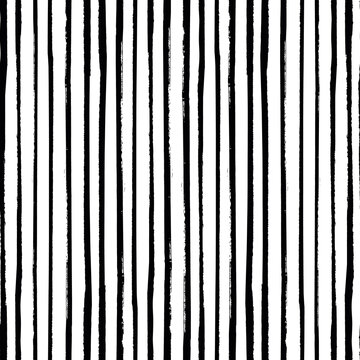 Grunge striped vector pattern. Seamless texture background. Grungy irregular design. Painted brush strokes stripes. Hand drawn artistic thin lines. Abstract art monochrome black and white repeat.