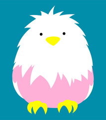 Pink bird sits flat animal isolated illustration