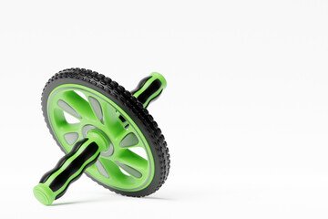 3D illustration, Manual green compact two-wheeled roller with handles for training the press. Home...