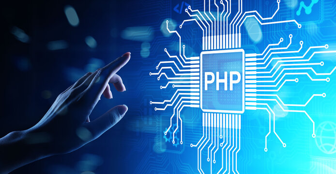 PHP Web development and coding internet and technology concept on virtual screen.