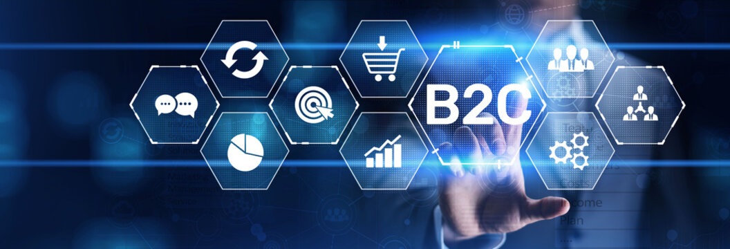 B2C business-to-customer marketing strategy cooperation communication finance concept.