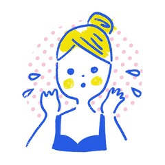 洗顔でさっぱりする女性・女の子のイラスト