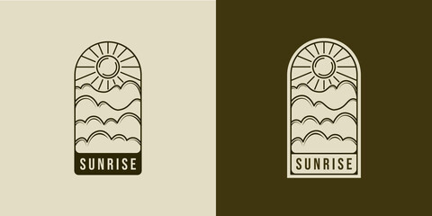 Abstract sky or cloud logo vector illustration. Boho logo emblem with cloud, sky and sun element. Cloud, sky and sun logo badge illustration.