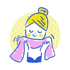 タオルで顔を拭く女性・女の子のイラスト