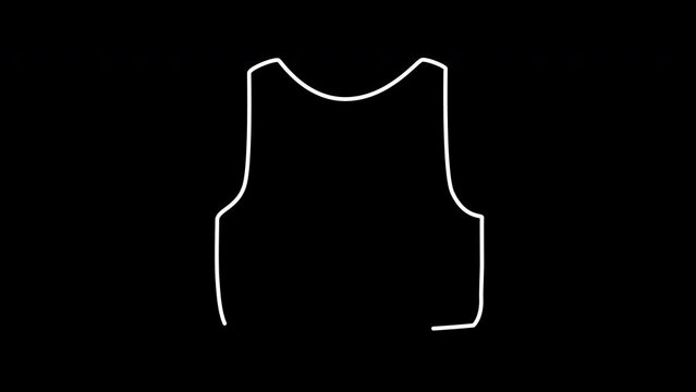 Sport bra self drawing animation. Line art. Black background.