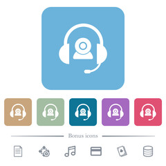 Video assistance solid flat icons on color rounded square backgrounds