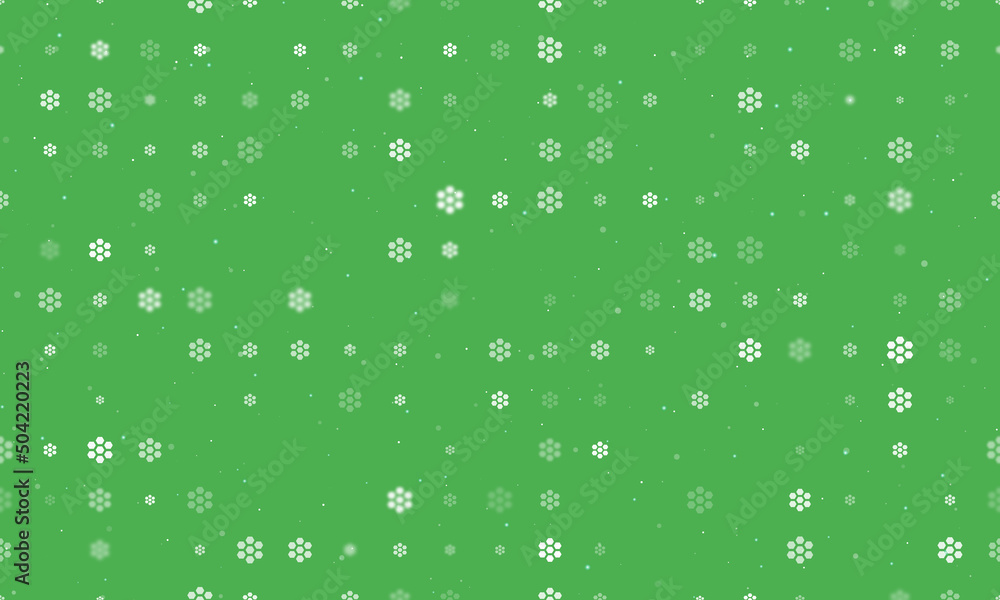 Poster seamless background pattern of evenly spaced white hive symbols of different sizes and opacity. vect