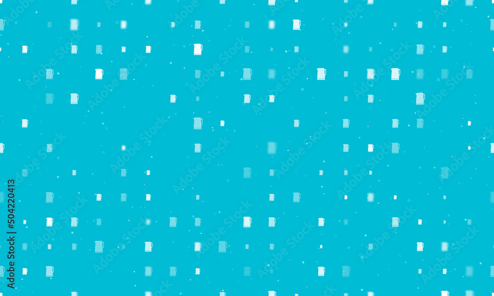 Poster seamless background pattern of evenly spaced white kettle symbols of different sizes and opacity. ve