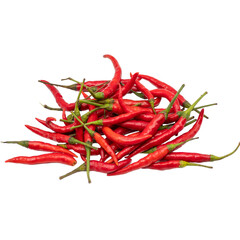 Heap of fresh green chilli on white background. Spot focus.