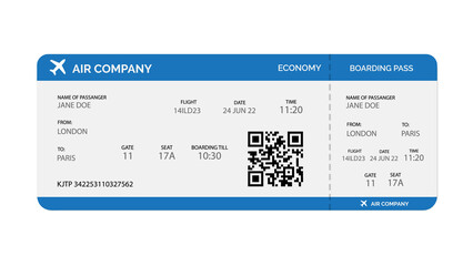 Boarding pass template isolated on white background. 
Realistic airline ticket. Vector stock - obrazy, fototapety, plakaty