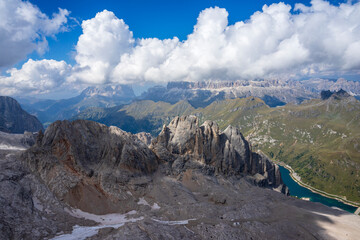 Rocky landscape at the top of Marmolada. Dolomites.