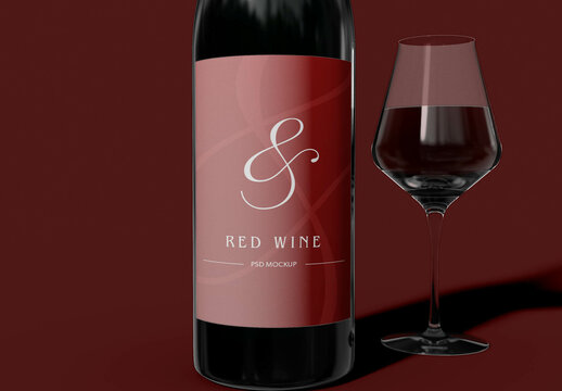 Wine Bottle with Cup Mockup