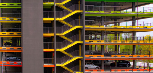 multi level parking garage . Exterior of large, multi-storey parking lot