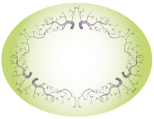 Decorative oval background with border from outlines flexible trees
