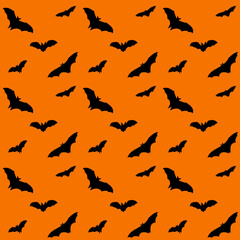 Fototapeta na wymiar Seamless pattern with bats on an orange background. The background. Print design for textile production. Vector illustration