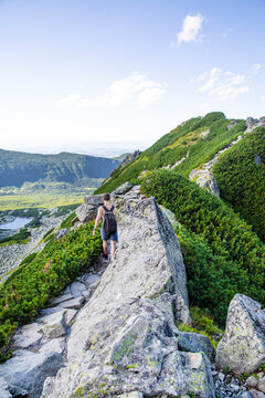 Way to Koscielec peak in Karb in Tatra mountains, Poland. Tourist hiking. 