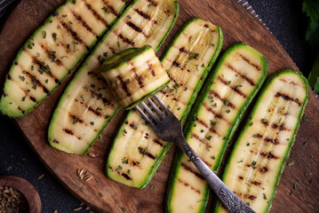 Grilled zucchini with herbs, healthy vegetable meal