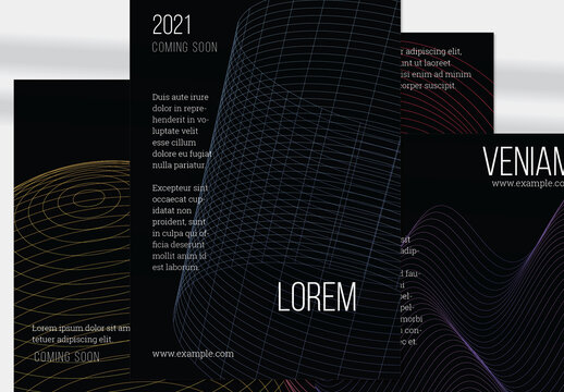 Flyer Layout with Geometric Wireframe Shapes on Black