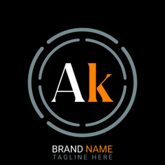 Ak Letter Logo design. black background.