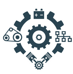 Vector icon, illustration of auto parts and gear whee